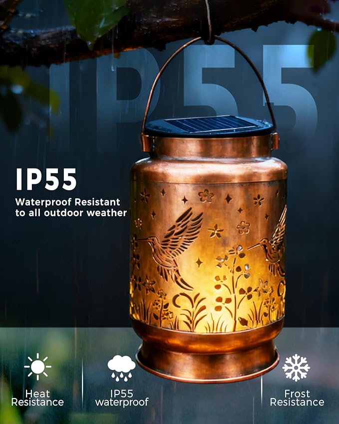 Christmas Gifts for Women,Solar Lanterns Outdoor Hanging Lantern Lights, Hummingird Hollowed-Out Metal Decor Lantern, Waterproof Decorative Garden Light - Delicate Garden Decoration for Patio, Yard