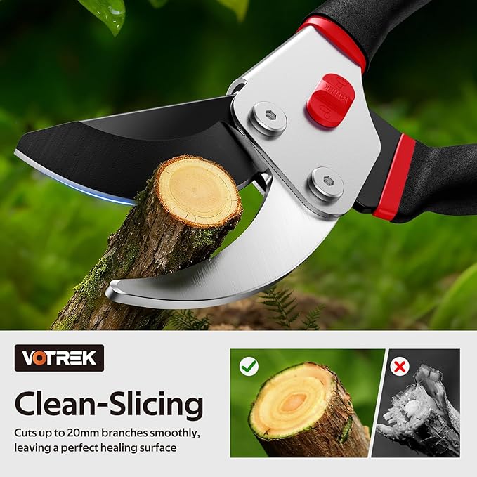 Effortless Pruning Shears: Professional 8.5”Garden Pruner with Jam-Proof Spring & Ever-Sharp SK5 Blade, Ergonomic Bypass Clippers for Rose, Tree Trimming & weak Hand, Heavy Duty Pruning Scissor