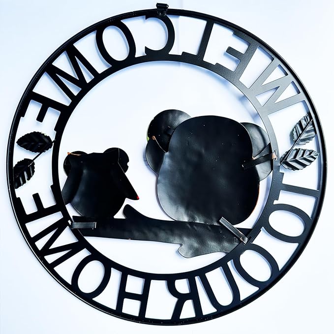 Welcome Owl Metal Door Wreath with Welcome to Our Home Sign, Decorative Outdoor Sign for Home, Garden, Porch or Front Door Wall Decorations