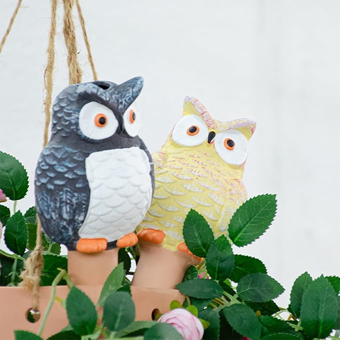 4 Pack Plant Watering Devices, Owl Shape Terracotta Watering Stakes, Vacation Self Watering Planter Insert, Large Self Watering Globes for Indoor Outdoor Plants