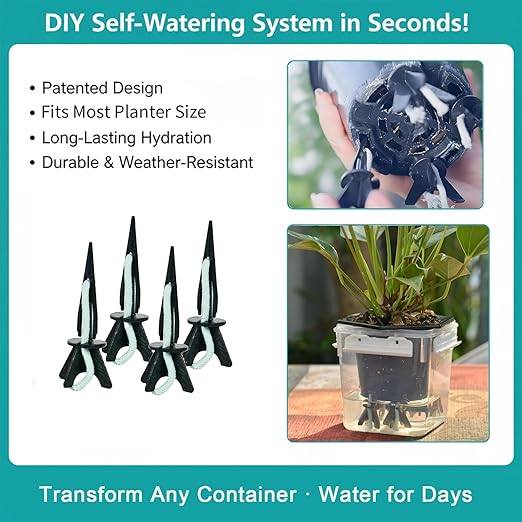 GreenShip 4 Pack Self Watering Spikes for Indoor & Outdoor Plants, Automatic Plant Watering Stakes, Patented Wick Spikes, Vacation Use (Medium(for Height 12"-17" Planter))