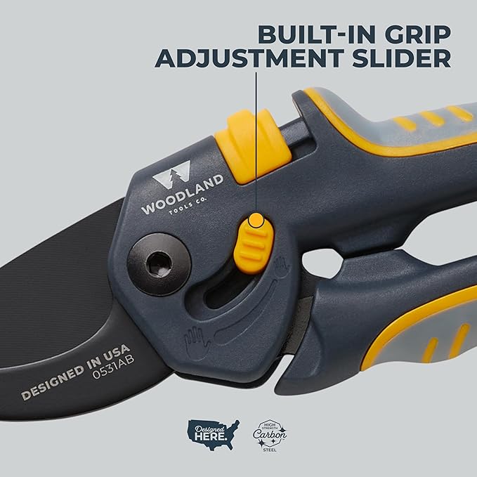 Woodland Tools Co. Super Duty Bypass Pruning Shears – 3/4" Cut Capacity, Gear-Driven Cutting System, High Carbon Steel Blade, Internal Spring, Adjustable Grip, Garden Pruner for Thick Stems and Shrubs