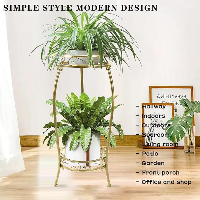 MOCORY Plant Stand Indoor Outdoor 2 Tier 27" Tall Metal Potted Holder Rack Flower Pot Stand Heavy Duty Plant Shelf Rustproof Iron Multiple Plant Round Supports Rack for Planter Corner Garden Balcony