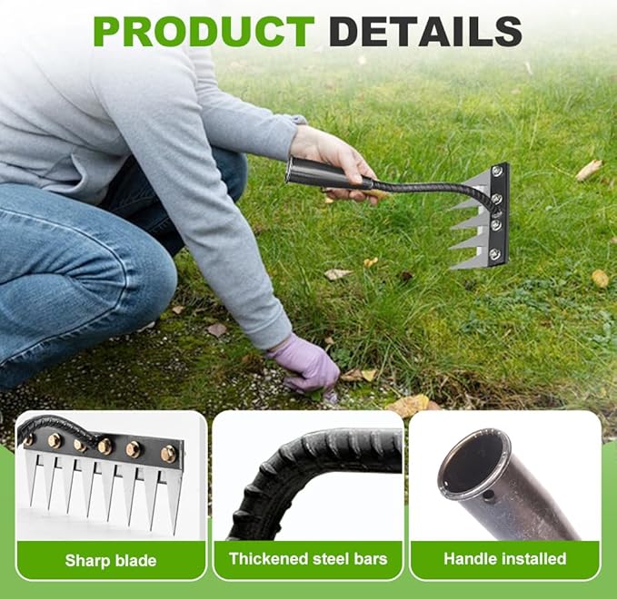 2025 New Iron Weeding Rake 2.0, 5/6/7/8 Teeth Carbon Steel Garden Weeding Rakes, Iron Rake for Gardening and Weeding, Heavy-Duty Garden Weed Puller Tool for Lawn Yard Garden Farm (5Teeth)