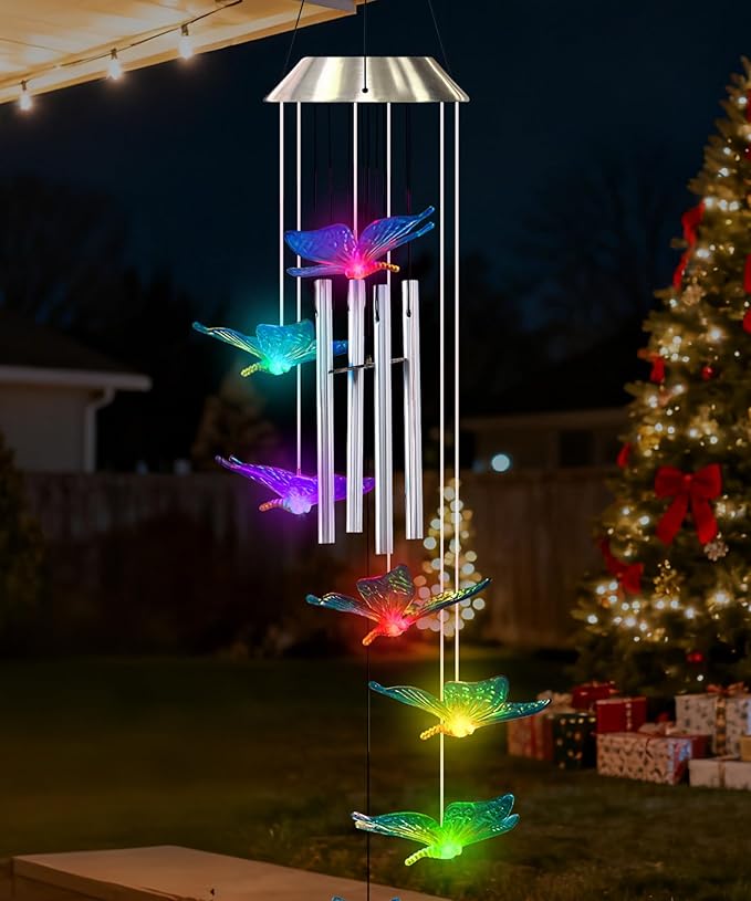 Nacome Wind Chimes for Outside: Tubes Memorial Wind Bell Valentines Day Gifts for Her Wife Women Mom Grandma Birthday - Yard Garden Indoor Outdoor Decor (Butterfly)