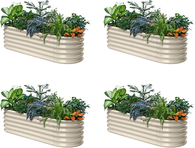 Annoell 4-Pack Raised Garden Bed 6x2x1.5 ft, 17" Tall Galvanized Metal Planter Boxes Outdoor, Durable Steel Flower Bed for Herb Strawberry, Zn-Al-Mg Garden Boxes for Small Space - Sand Beige