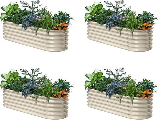 Annoell 4-Pack Raised Garden Bed 6x2x1.5 ft, 17" Tall Galvanized Metal Planter Boxes Outdoor, Durable Steel Flower Bed for Herb Strawberry, Zn-Al-Mg Garden Boxes for Small Space - Sand Beige