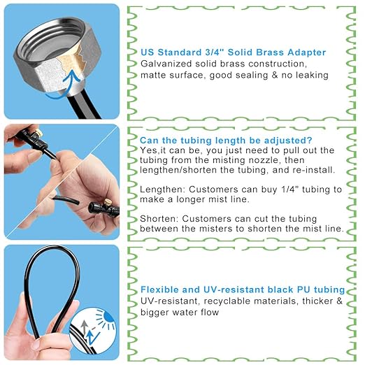 360° Adjustable Mister Drip Irrigation System -Water Trampoline Sprinkler Kit for Kids Summer Fun.50Ft Garden Greenhouse Plant Watering System with 8 Nozzles for Yard, Lawn, Plants (33FT)