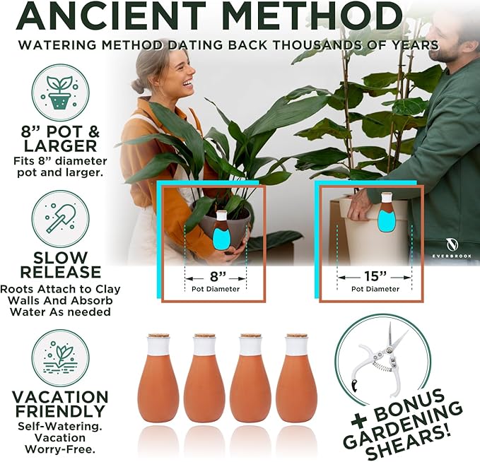 Plant Self Watering Globes - Terracotta Watering Spikes - Slow Release Olla Watering Pots - Drip Irrigiation Olla System