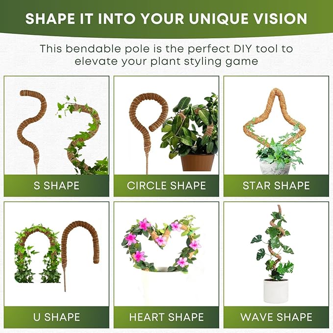 Auraville Bendable Moss Pole for Plants | 2 Pack 60 Inch Tall Moss Pole Monstera Plant Support | Large Poles for Climbing Plants | Handmade Plant Sticks Support Tall Potted Plants