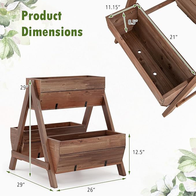 S AFSTAR 21-Inch Vertical Raised Garden Bed, 3 Tiered Wooden Planter Boxes 26" L x 29" W x 29" H, Drainage Holes, Indoor Outdoor Flowerbed, Freestanding Elevated Planter Box for Garden Flower Veggies