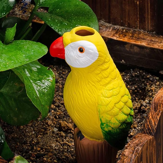 Premium Art 4 Pack Vibrant Parrot Terracotta Plant Watering Spikes, 150ml self Watering Terracotta Spikes Keeps Plants Hydrated 5-7 Days | Tropical Vacation Helper, Gift for Plant Lovers