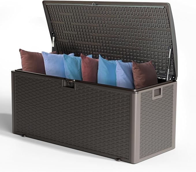 Ortus Collective 150-Gallon Large Deck Box – Features Lockable, UV-Resistant & Waterproof Double-Layer Resin Construction for All-Weather Outdoor Storage (Brown)