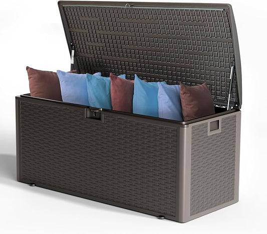 Ortus Collective 150-Gallon Large Deck Box – Features Lockable, UV-Resistant & Waterproof Double-Layer Resin Construction for All-Weather Outdoor Storage (Brown)