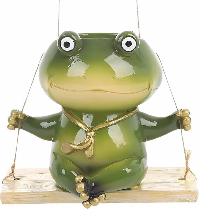 Hanging Planter for Indoor/Outdoor Plant - Swinging Frog Planter Pot for Succulents, Small Plants (Animal Home Decor) (Green)