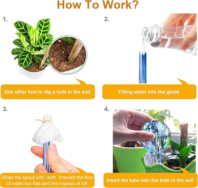 Automatic Plant Watering Globes - 6pcs Small Glass Self Watering Bulbs for Potted Plants - Multicolored Watering Devices for Vacation & Daily Care (Indoor/Outdoor)