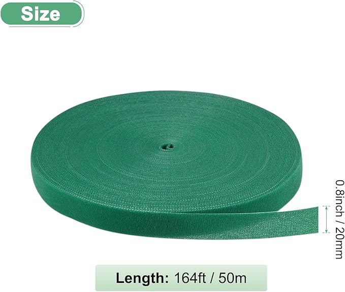1-Roll Garden Plant Tape, 164 ft x 0.8 in Garden Hook and Loop Plant Ties Multi-Purpose Use Adjustable and Reusable Twist Wire Tape for Plants/Flowers/Vines [Green]