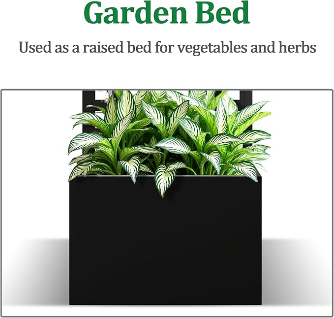 Metal Raised Garden Bed with Trellis, 2 in 1 Trellis with Planter Box & Privacy Screen for Climbing Plants, Vine, Outdoor Standing Flower Beds with Drainage Holes, 23.6" L x 11.8" W x 63" H, Black