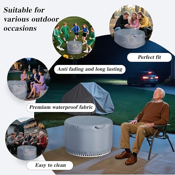 Chinchilla Fire Pit Cover Round for Solo Stove Yukon 27", Waterproof Smokeless Fire Pit Cover, 600D Strong Tear Resistant, Fits for Gas/Table/Bowl Fire pits