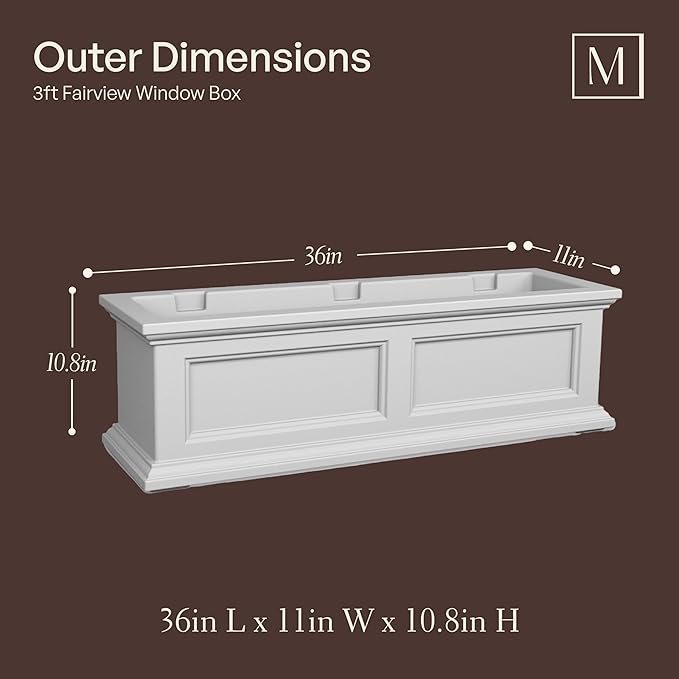 Mayne Fairview 3ft Durable Self Watering Window Box Planter with Wall Mount Brackets, UV & Weather Resistant, Double Wall Design, New England Architecture for Outdoor Décor, Black