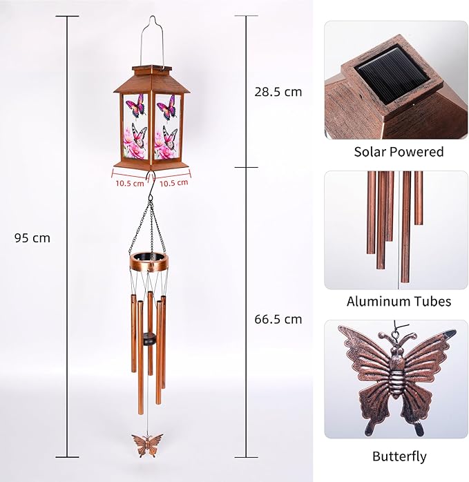 Retro Butterfly Decorative Wind Chime Gift, Solar-Powered Butterfly Wind Chimes, for Women Mom Grandmother, Garden Lawn Decorations, Thanksgiving Gifts