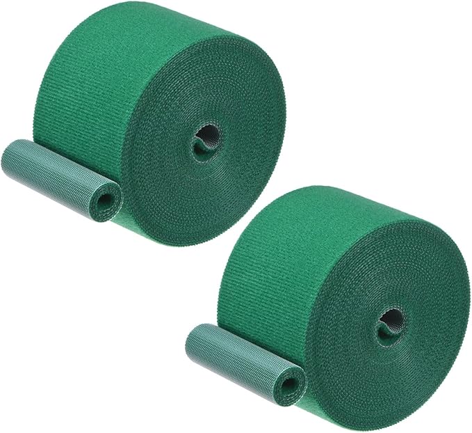 2-Roll Garden Plant Tape, 16 ft x 2 in Garden Hook and Loop Plant Ties Multi-Purpose Use Adjustable and Reusable Twist Wire Tape for Plants/Flowers/Vines [Green]