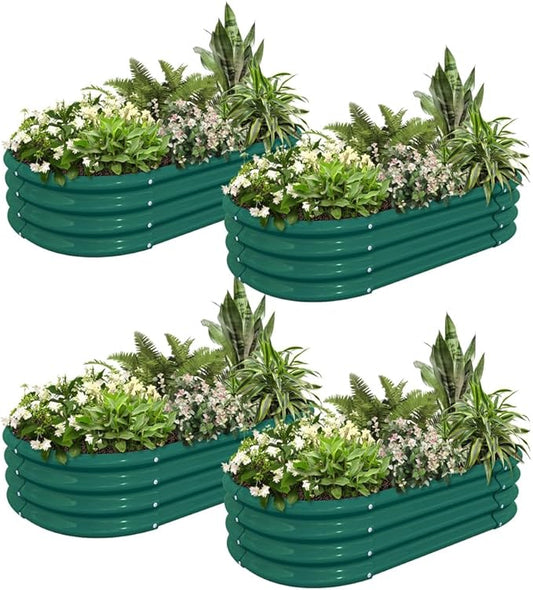 4 Pack 4x2x1FT Galvanized Raised Garden Bed Large Metal Planter Box Kit Elevated Raised Garden Planters for Outdoor Plants, Green