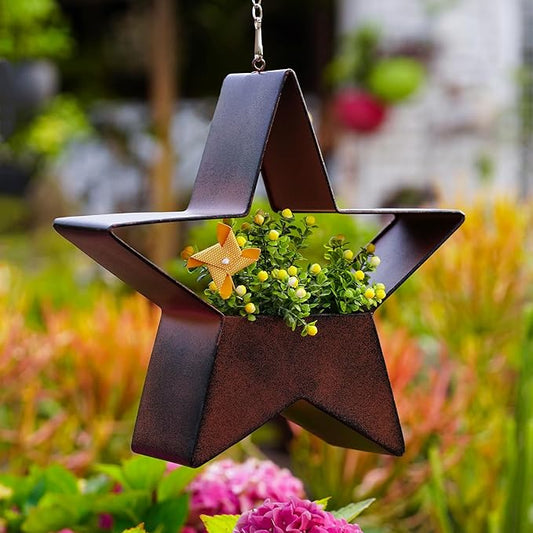 Metal Plant Hangers Indoor and Outdoor: Valentines Day Gifts for Her Wife Women Mom Garden Lovers Birthday - Star Shape Hanging Planters for Window Wall Living Room Office Decor(Rustic)
