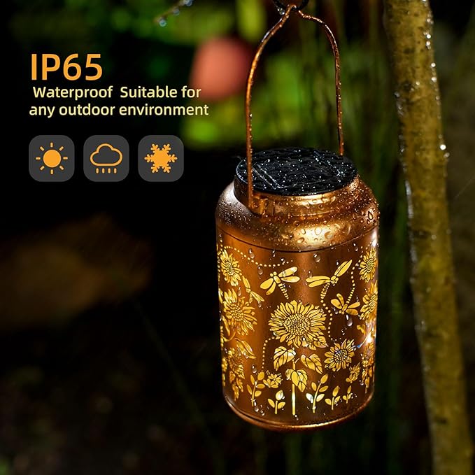 2pack Solar Lanterns Lights Outdoor Hanging Lantern Waterproof Metal LED Dragonfly Christmas Decor Gifts for Women Men Mom Grandma Solar Light for Garden,Yard,Patio, Lawn,Pathway,Landscape