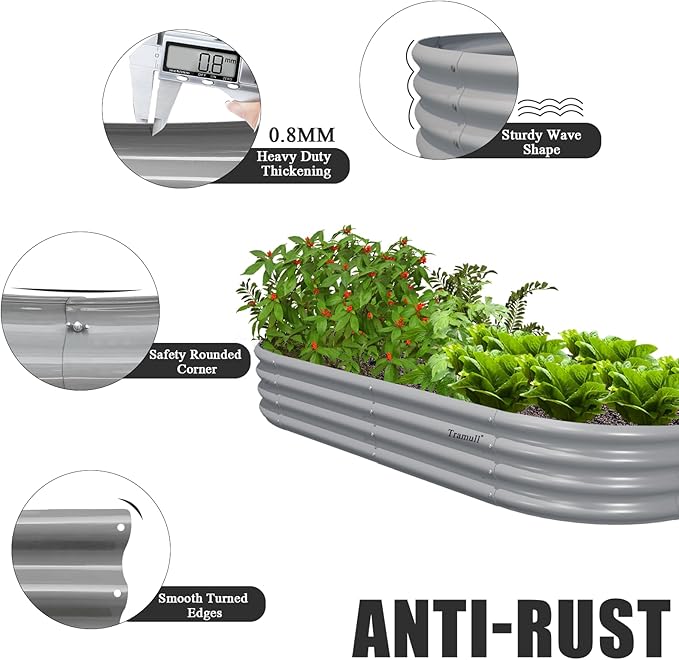 6 Pack 6x3x1FT Galvanized Raised Garden Bed Kit Oval Metal Ground Planter Box Outdoor Bottomless Planter Raised Beds for Vegetables Flowers Herbs Fruits, Gray