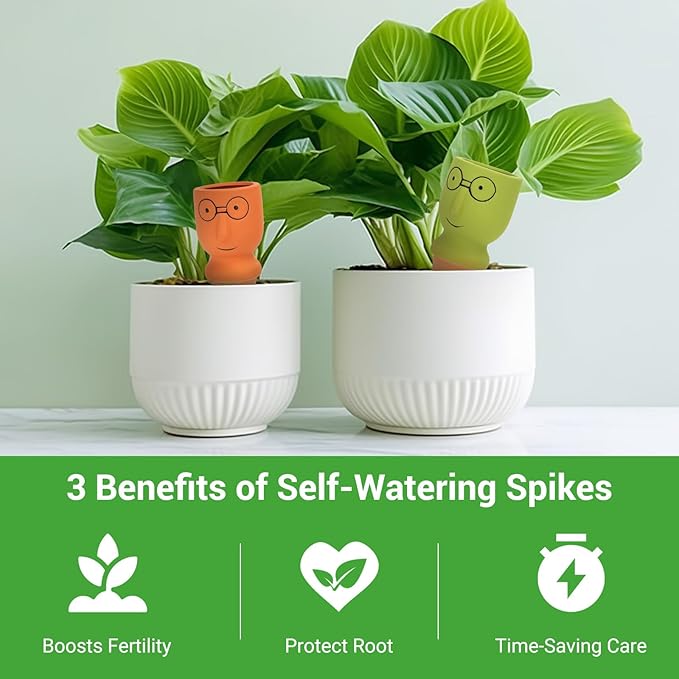 Terracotta Watering Spikes Set -Self Watering Planter Insert with 4 Pcs Automatic Plant Watering System for Indoor Potted Plants, Outdoor Garden, Vacation Plant Care Accessories