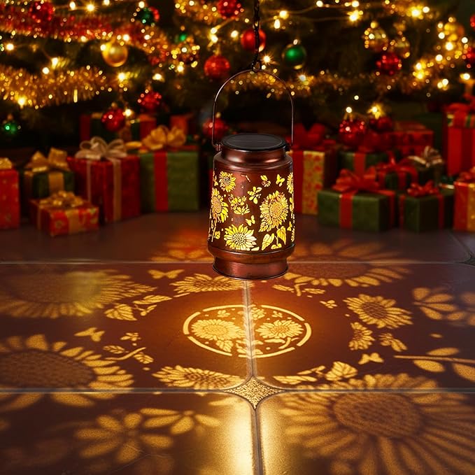 Homemory Christmas Gifts for Women Mom Grandma, Solar Lanterns Sunflower Lights Outdoor Waterproof Garden Decor, LED Hanging Solar Lights for Yard, Patio, Backyard, Porch, Lawn