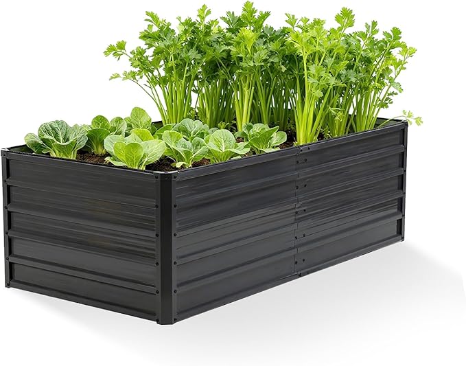 Smug Metal Raised Garden Bed, 6x3x2ft Outdoor Planter Box, Raised Garden Beds for Planting Plants Vegetables, Flowers, Grey Black