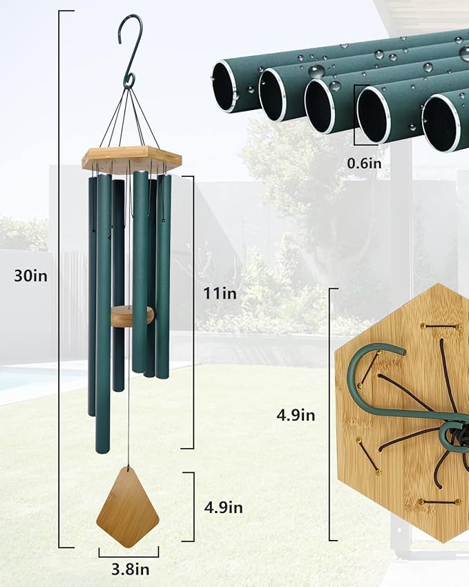 Wind Chimes Deep Tone Outdoor with Hook for Mother's Day/Housewarming/Christmas, Memorial Wind Chimes for Patio, Garden, Yard, Home Decor, Green
