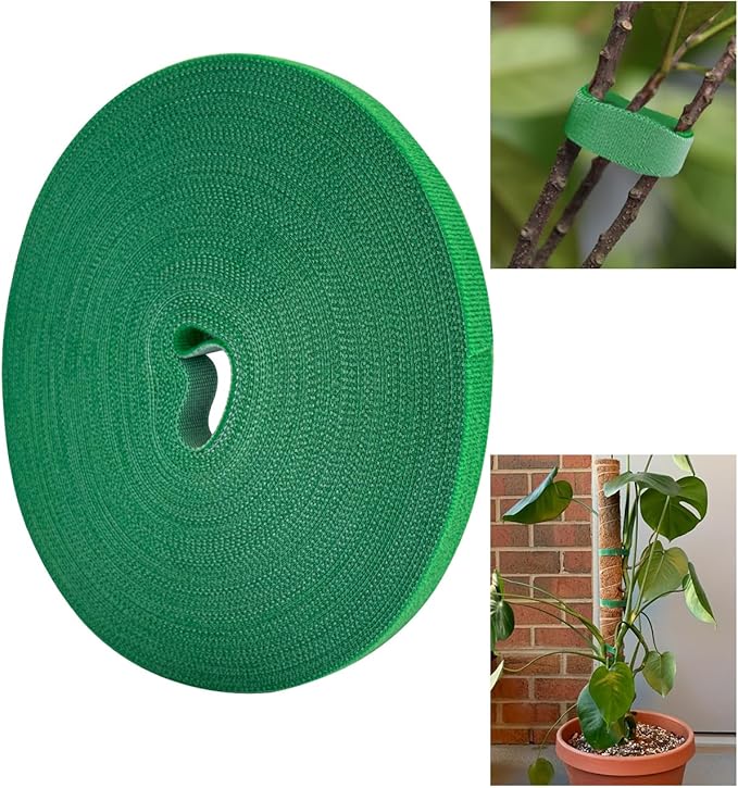 sousac 65.6 Ft Plant Ties Garden Tape, Reusable Adjustable Plant Clips for Climbing Plants, Green Nylon Self Adhesive Plant Twist Tie Strap to Support Gardening Plants