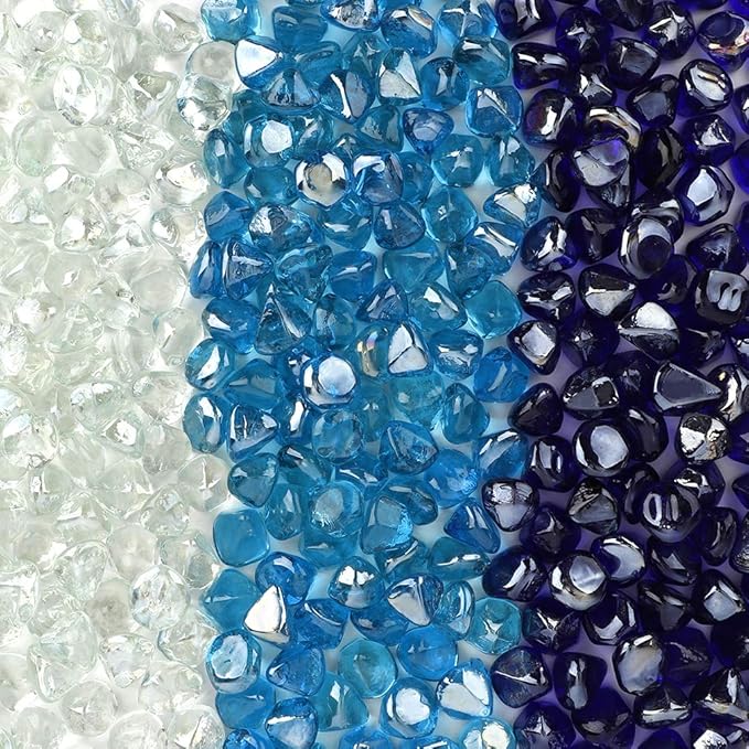 Stanbroil 10-Pound Blended Fire Glass - 1/2 inch Diamonds, Cobalt Blue, Crystal Ice, Caribbean Blue Luster for Indoor & Outdoor Gas Fire Pits & Fireplaces