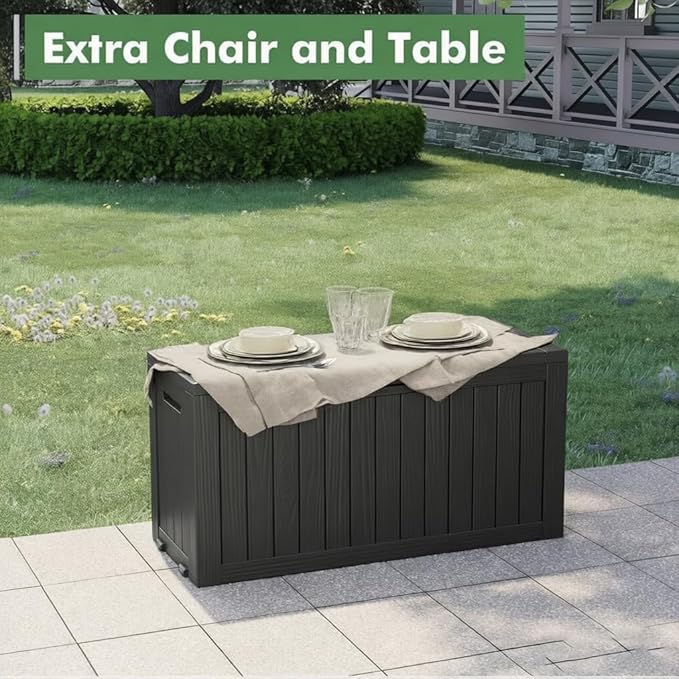 NBYSGO Outdoor Storage Box, Resin Deck Boxes Indoor and outdoor, Waterproof Storage Box Lockable Lid (Black, 85 Gallon)