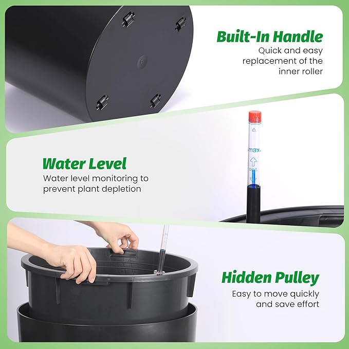 Set of 2 Tall Planters for Outdoor Plants, 20" Large Planter Pots with Drainage Holes & Water Level Monitor, Self-Watering Flower Pots for Patio, Porch, Garden, Front Door Decor, Indoor Outdoor