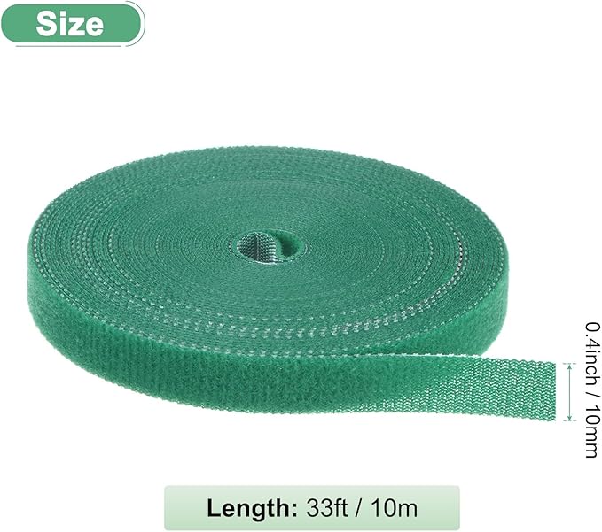 1-Roll Garden Plant Tape, 33 ft x 0.4 in Garden Hook and Loop Plant Ties Multi-Purpose Use Adjustable and Reusable Twist Wire Tape for Plants/Flowers/Vines [Green]