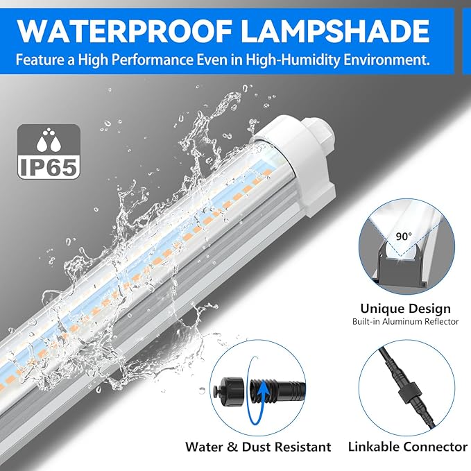 JESLED Waterproof Plant Grow Lights, 2FT Full Spectrum Grow Light, 48W(2 X 24W,300W Equiv), Linkable Led Grow Light Strip for Greenhouse, Plant Shelves, Plug and Play, Pinkish White, 2-Pack