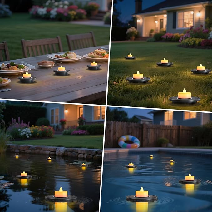 Solar Floating Pool Lights, 3-Pack Solar-Powered Float Candles Lamps Tea Light for Pond Party Garden Backyard Outdoor Decor