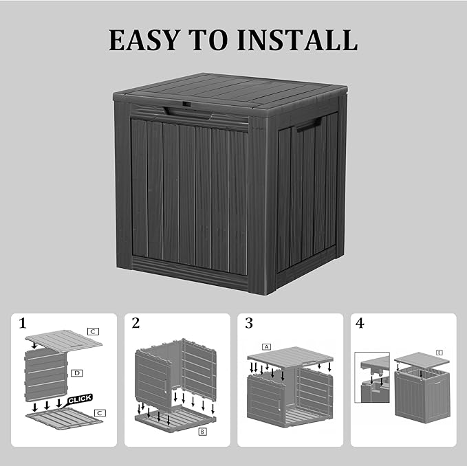 Yardgrace 29 Gallon Resin Deck Box Waterproof Outdoor Storage Box for Patio Furniture Pool Accessories Indoor Storage for Cushion Garden Tools, Black