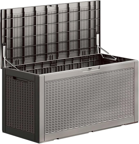 100GAL - Grey，Resin Deck Box，Patio Furniture Cushions Garden Boxes，Outdoor,backyard Storage，Shed