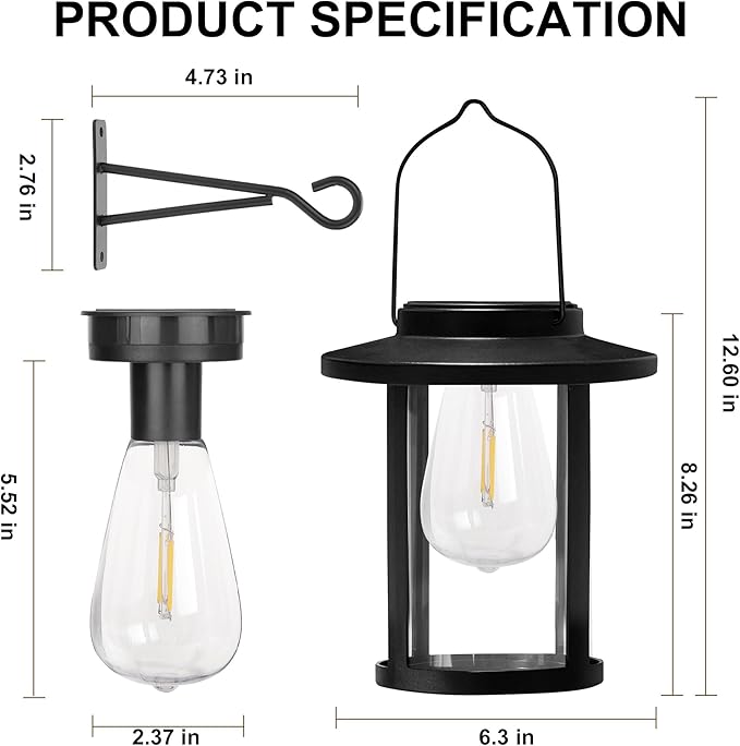 Larekook 2 Pack Solar Lanterns Outdoor Waterproof,High Brightness Hanging Solar Lights for Outside with Wall Mount Kit,Outdoor Decorative Lantern for Garden Patio Garage Porch Yard Decor