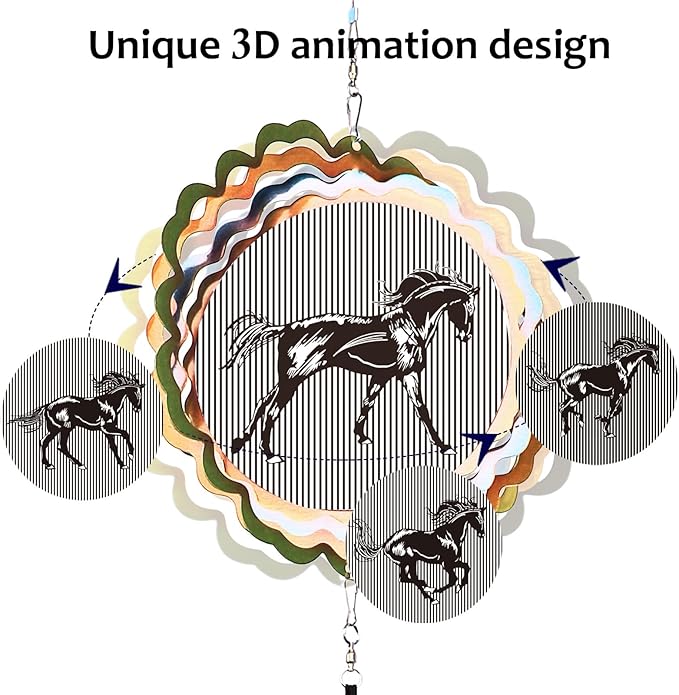 Wind Chimes for Outside with 3D Animations Horse Wind Spinner,37" Memorial Wind Chimes Outdoor Garden Decor,Horse Gifts for Women Mom Grandma Men Father,Patio Decorations,Garden Ornaments