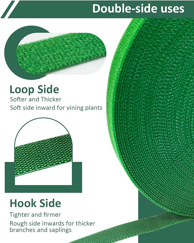 sousac 65.6 Ft Plant Ties Garden Tape, Reusable Adjustable Plant Clips for Climbing Plants, Green Nylon Self Adhesive Plant Twist Tie Strap to Support Gardening Plants