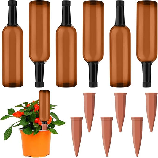 12 Pcs Self Watering Spikes for Plants Terracotta Automatic Plant Waterer Stakes with(25.5 Oz) PET Bottles, 6 Set Self Watering Globes Keep Plants Watered for 7-9 Days (Brown)