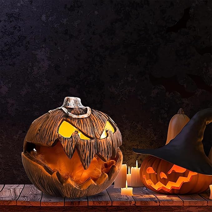 Halloween Gourdo Pumpkin Lighting - 2023 New Gourdo Jack-O-Lantern Decor, Mouth Open Halloween Pumpkin Lights Indoor ＆ Outdoor Scary Decorations, Vintage Halloweens Decor for Bedroom Yard Party