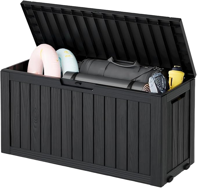 NBYSGO Outdoor Storage Box, Resin Deck Boxes Indoor and outdoor, Waterproof Storage Box Lockable Lid (Black, 80 Gallon)