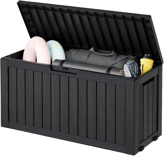 NBYSGO Outdoor Storage Box, Resin Deck Boxes Indoor and outdoor, Waterproof Storage Box Lockable Lid (Black, 80 Gallon)
